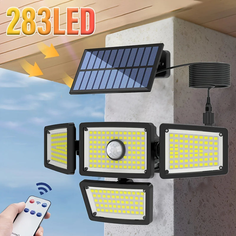 Luminária Solar Externa 283 LEDs com Sensor de Movimento, Controle Remoto e 3 Modos de Iluminação